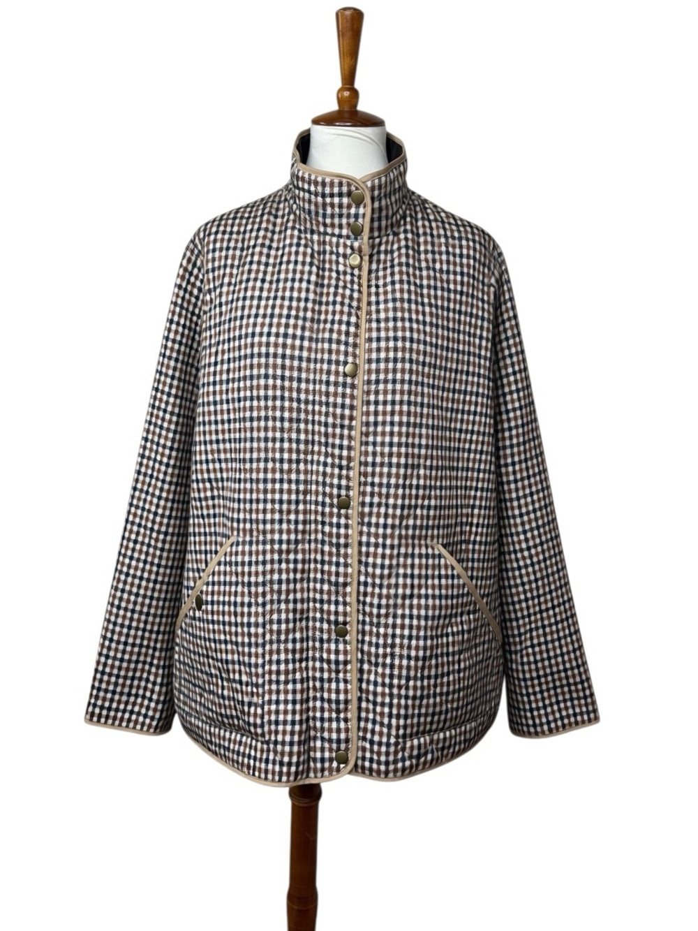 Lands’ End Women’s Quilted Gingham Jacket 2X 20W 22W Snap Zip Lightweight Coat - Picture 2 of 16